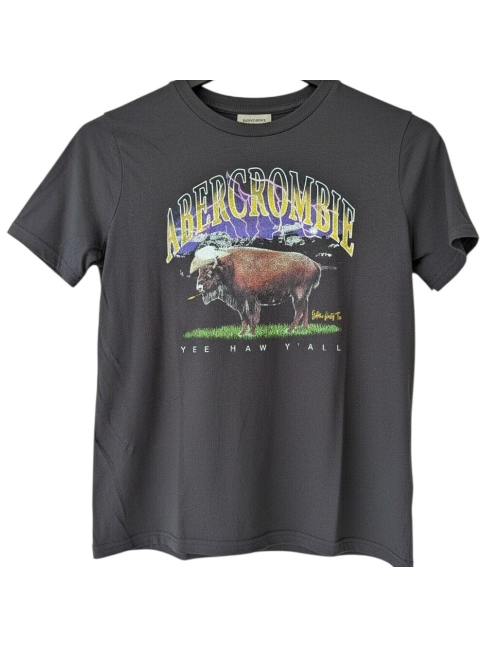 Abercrombie Kids Buffalo Graphic T-Shirt 15/16 Adult S Black Yee Haw 19x24.5